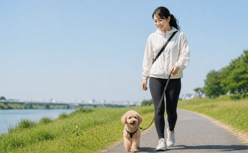 愛犬と飼い主がの相性がよく、散歩をしている光景